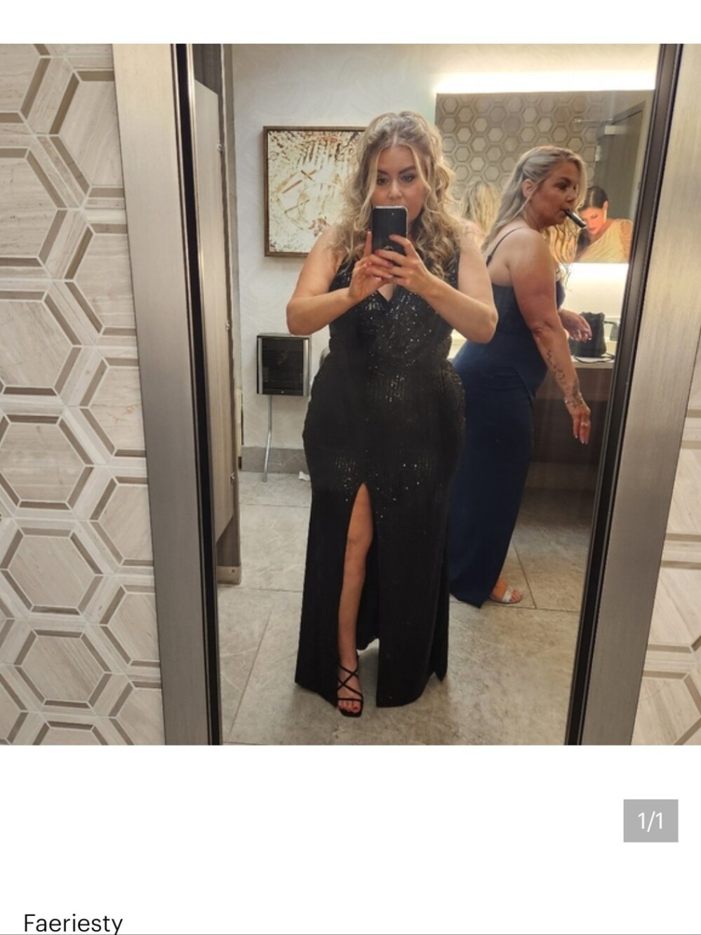 SHEIN Black Sequin V-Neck Gown with Front Slit